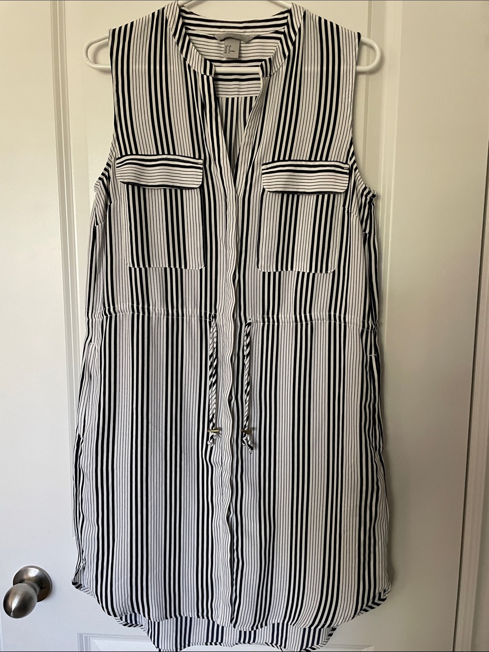 H&M Black and White Striped Midi Dress